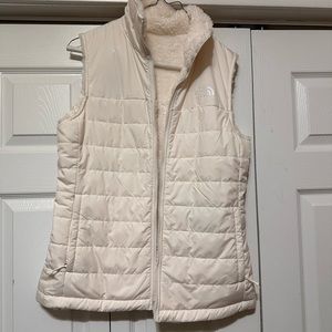 The North Face Fleece reversible Vest Womens medium Beige Full Zip Warm Sherpa